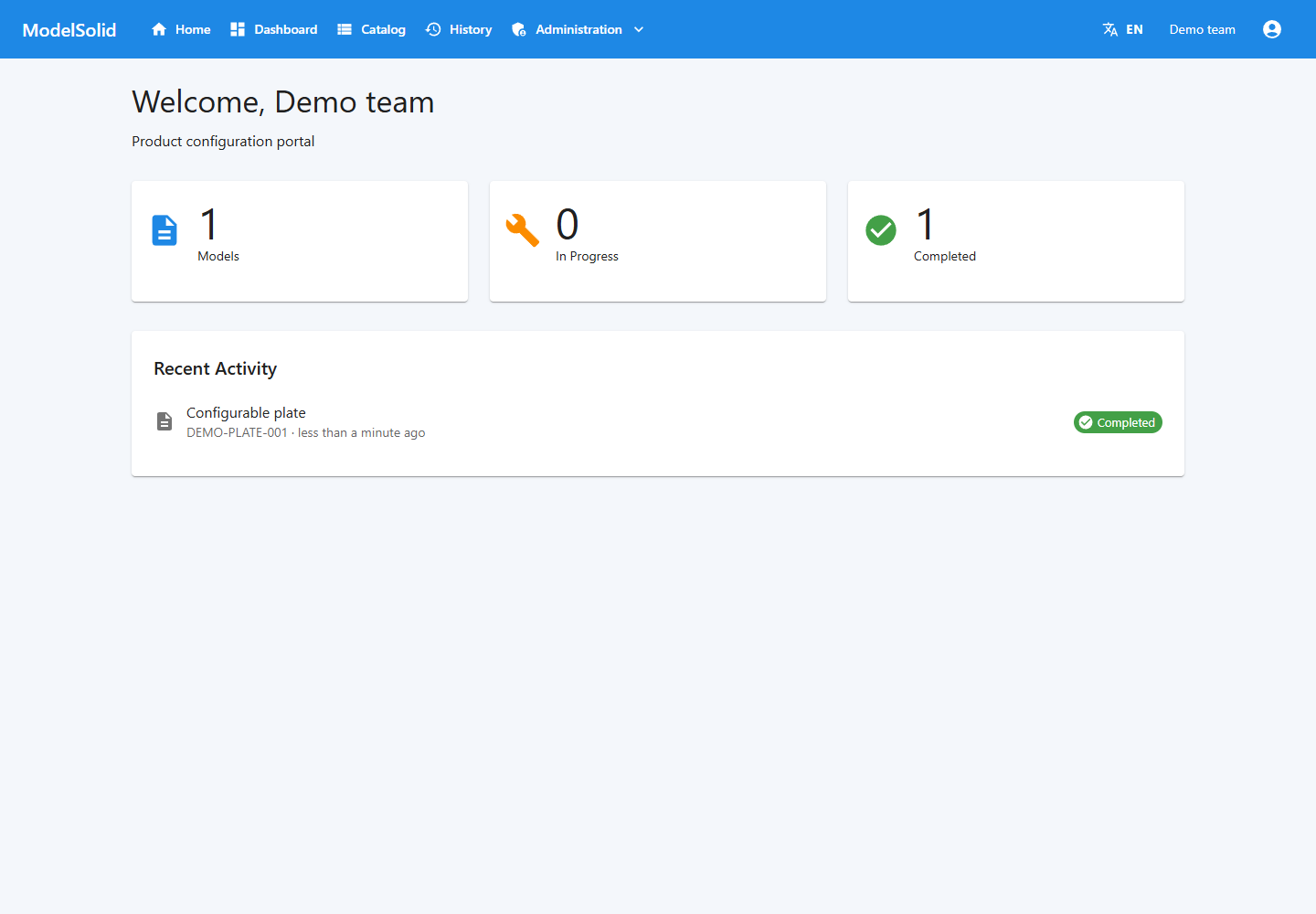 Portal dashboard: request overview. Desktop Admin and Capture are separate applications.