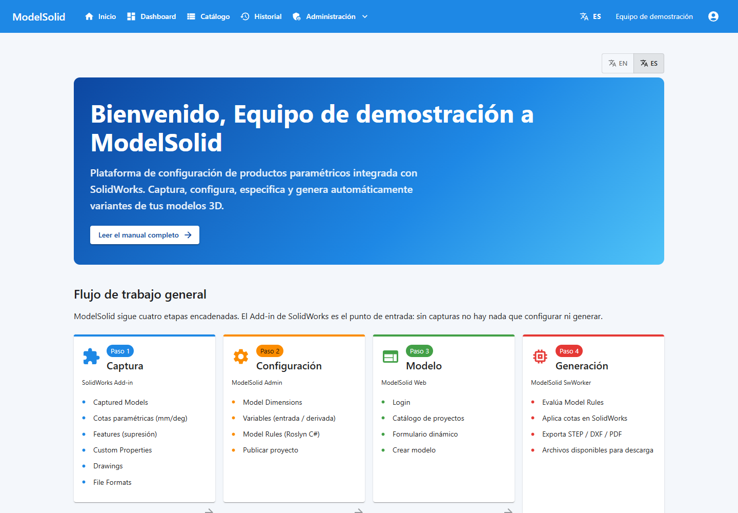 Inicio: accesos a las funciones de ModelSolid.