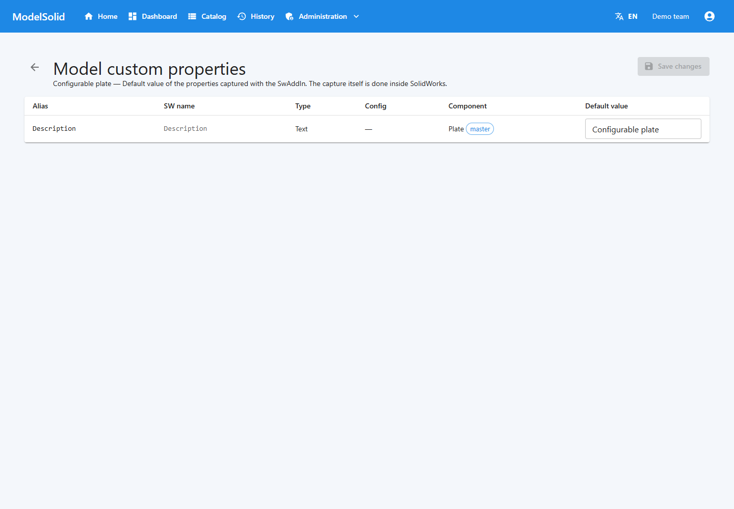 Captured properties and their default values.
